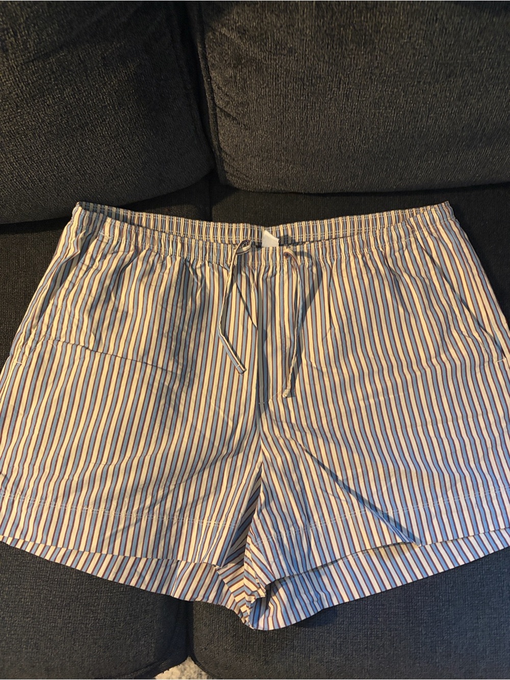 Old Navy High-Waist Striped Shorts in Blue and White with Tan Accent